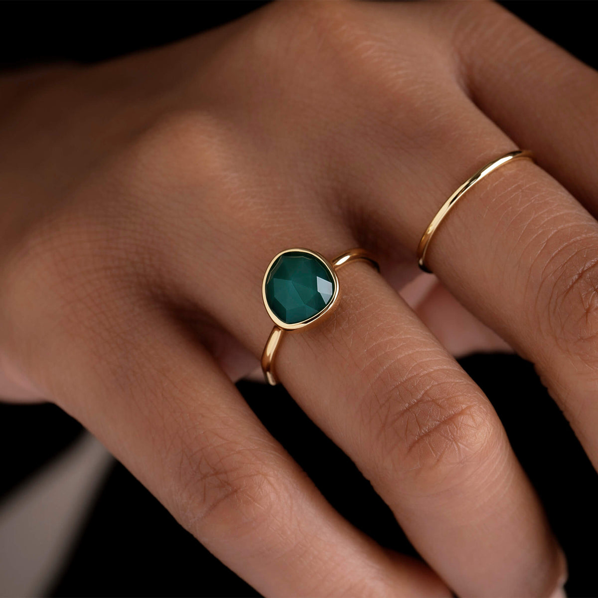 Green onyx luna ring- Trove & Co.