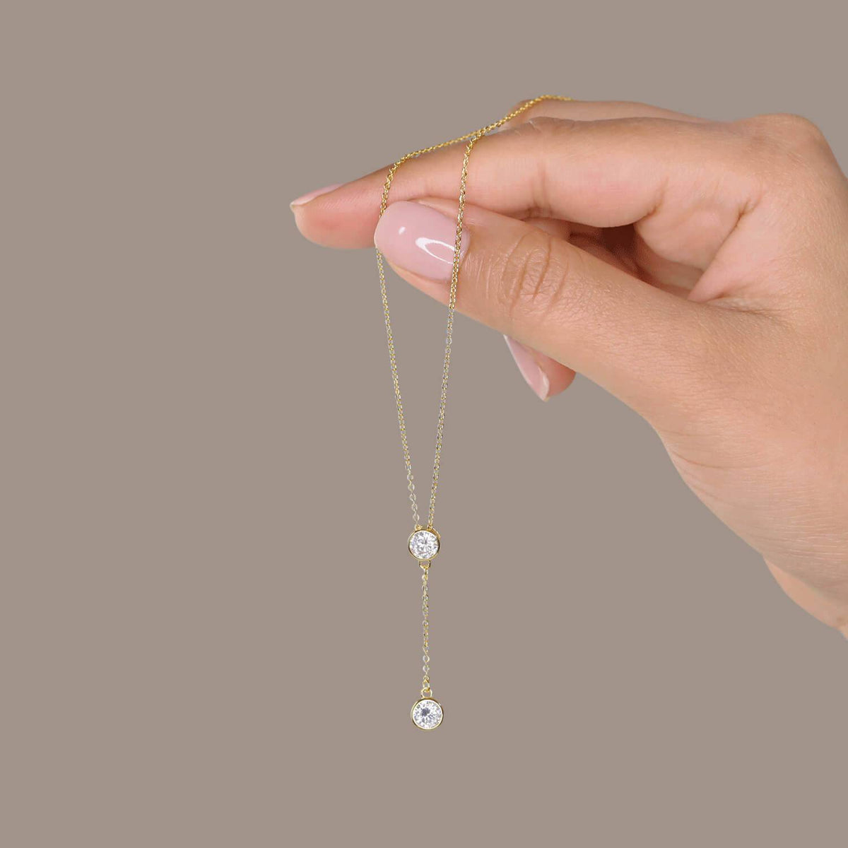 DOUBLE SOLITAIRE LARIAT NECKLACE - Trove & Co.