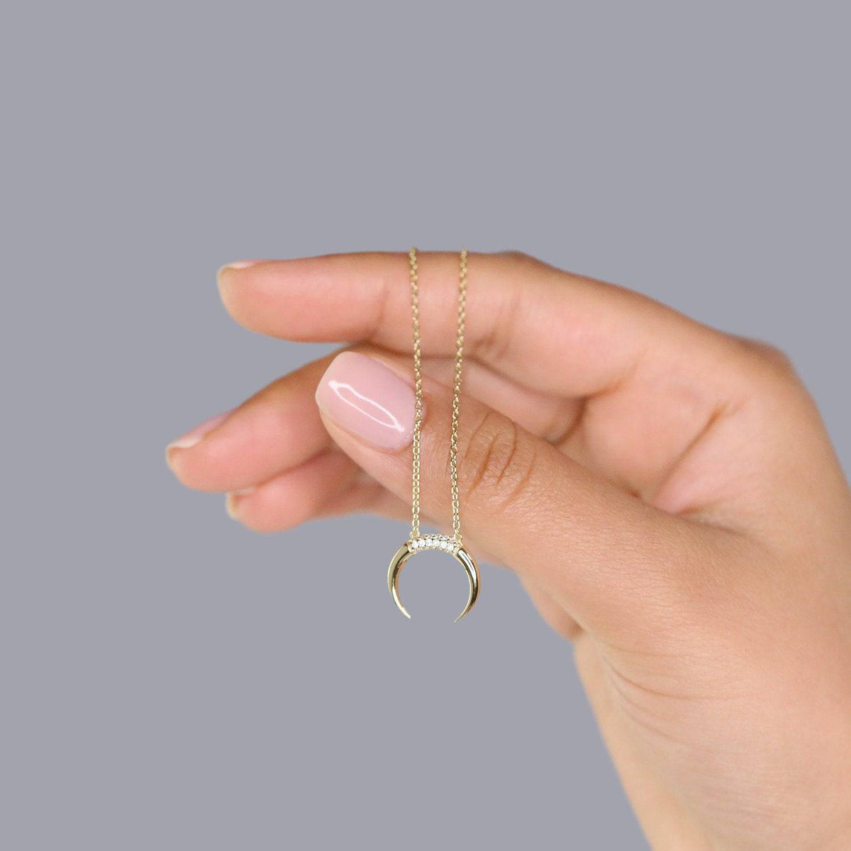 CRESCENT MOON NECKLACE WITH STONES - Trove & Co.