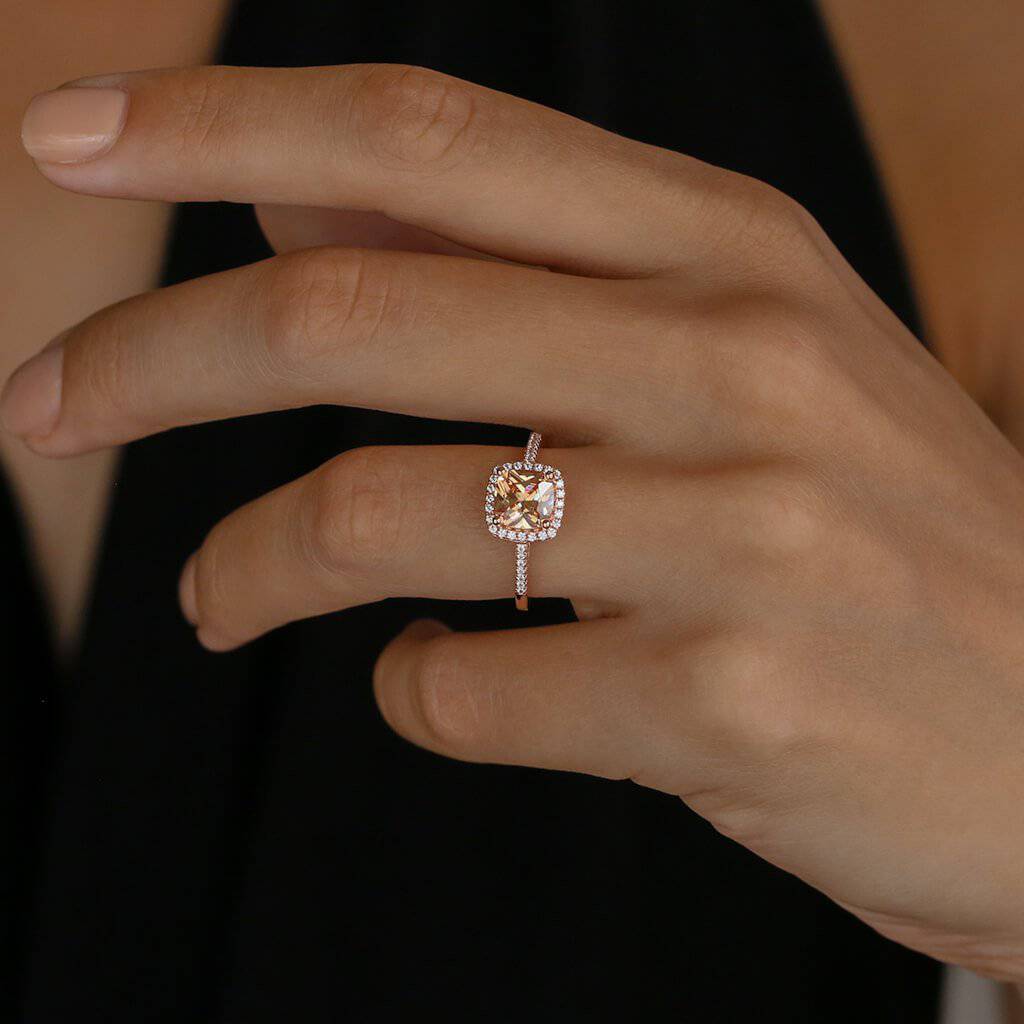 HALO ENGAGEMENT RING WITH CHAMPAGNE STONE - Trove & Co.