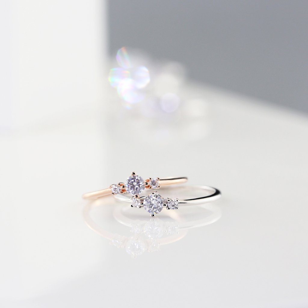 14K Gold Diamond Wedding Ring, Minimalist Diamond Cluster Ring