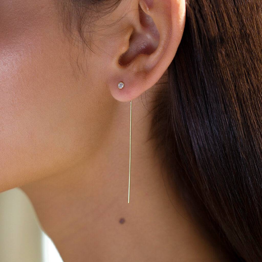 SOLITAIRE BAR THREADER EARRINGS - Trove & Co.
